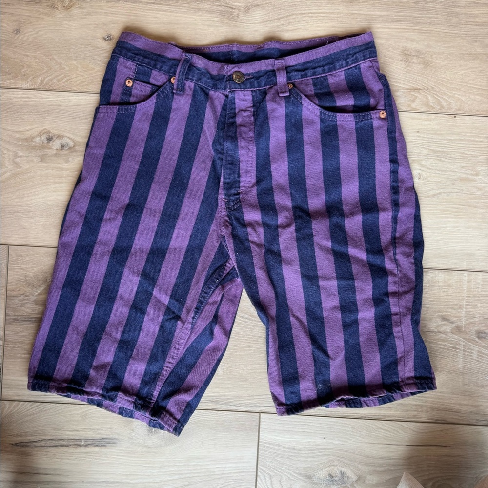 Levi's Purple and Black Striped Jean Shorts